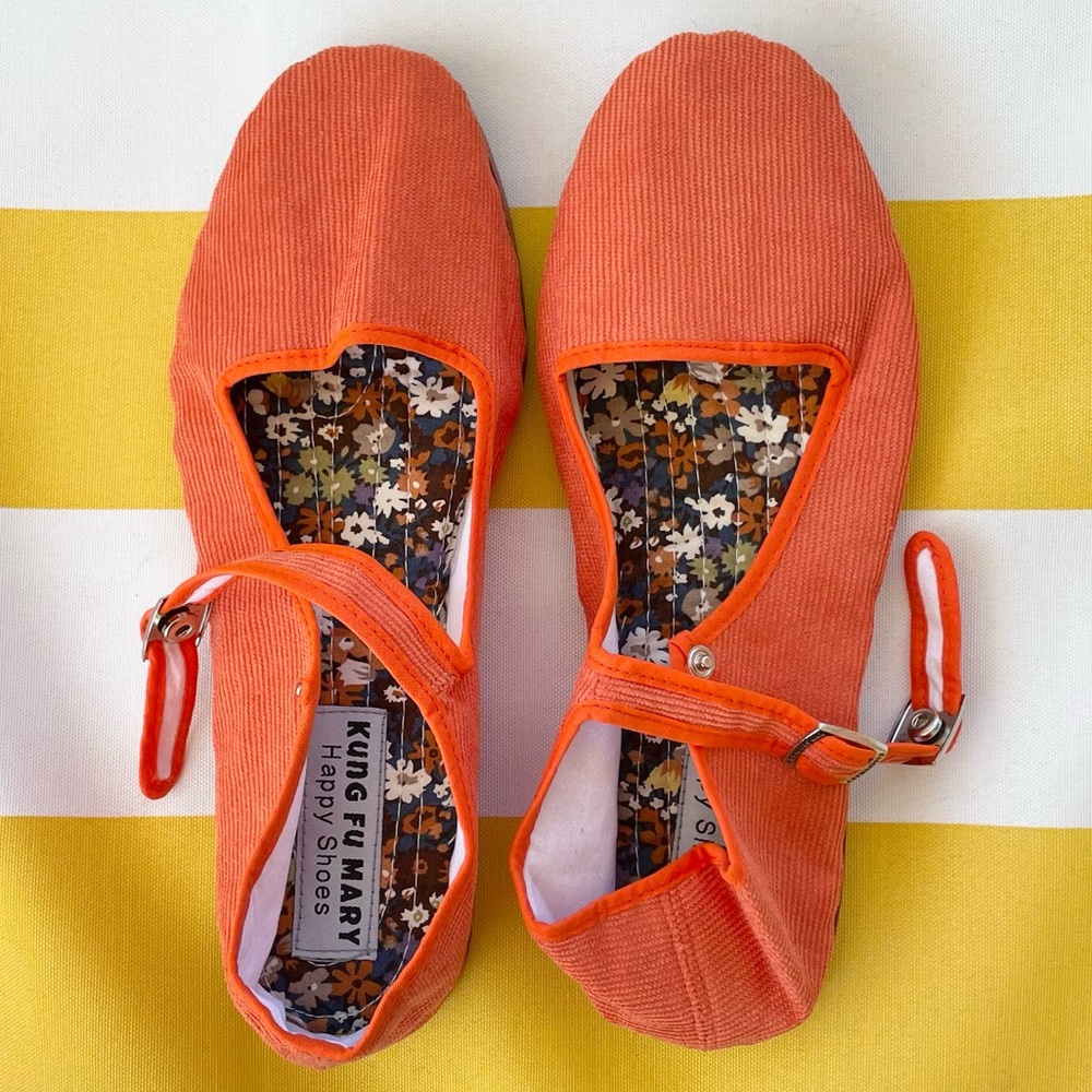 King Fu Mary cotton maryjanes - hand made! comfy! women’s 40/9 / orange corduroy